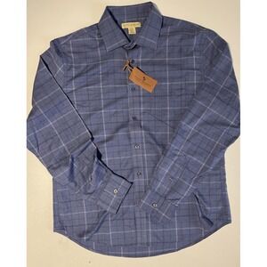 Elliot Mulryan Men's Shirt Windowpane Plaid Long Sleeve Flannel Bljue Medium NWT